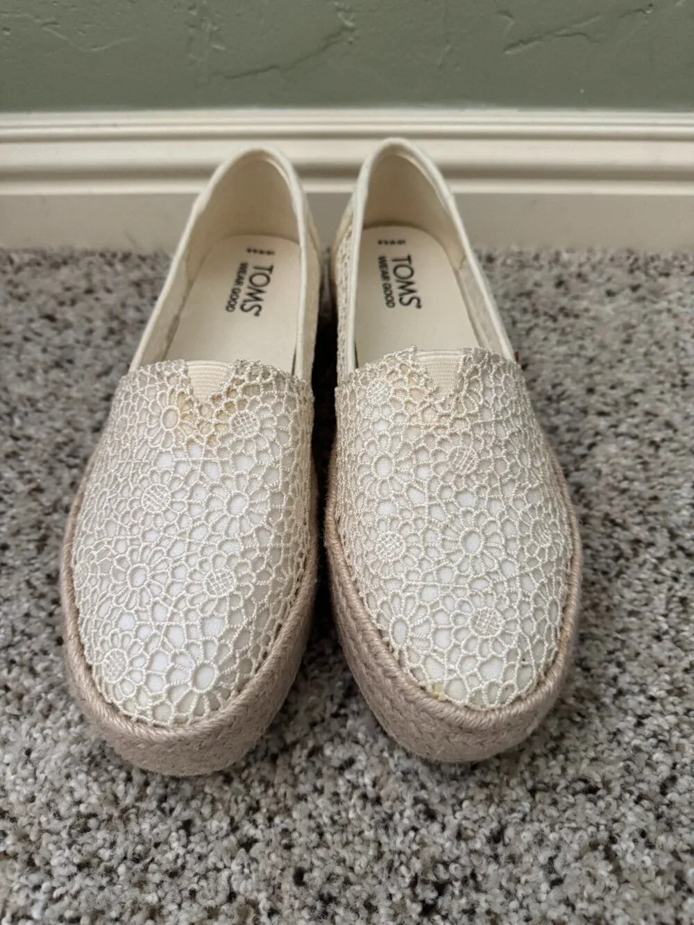 TOMS Women's Valencia Platform Espadrilles in Natural Moroccan Crochet, W6.5 LN
